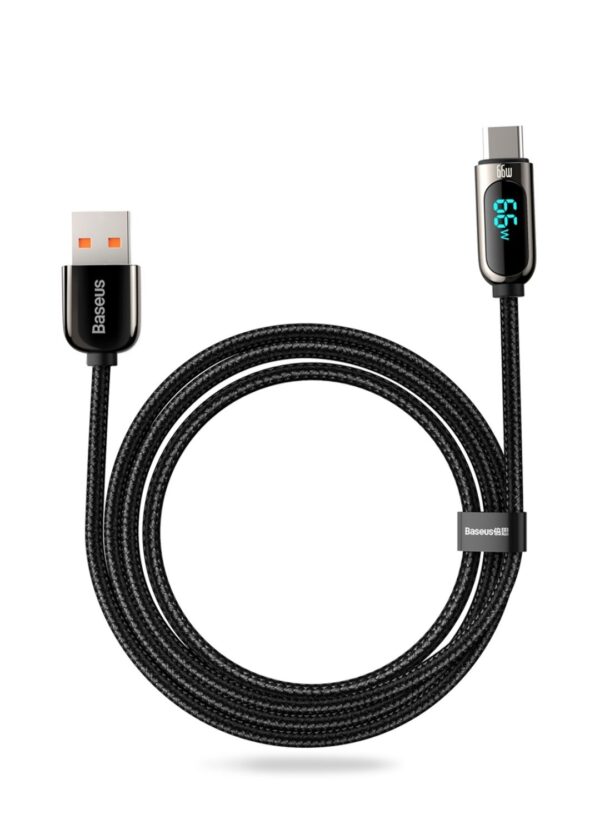 BASEUSDisplayFastChargingDataCableUSBtoType-C-1.jpg BASEUS Display Fast Charging Data Cable USB to Type-C 66W 6A 1m - Black - Image 1