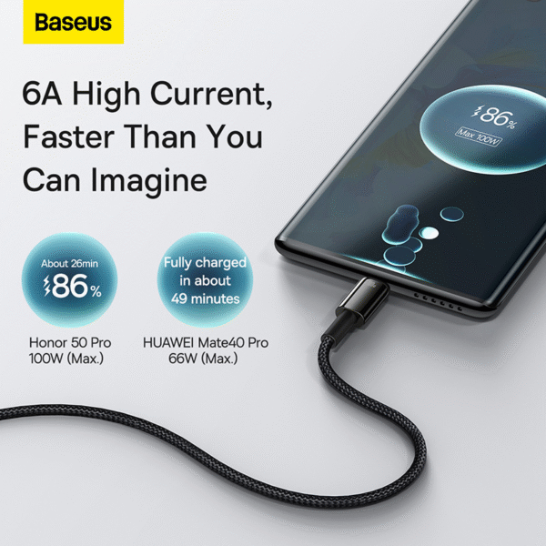 Baseus Tungsten Gold Fast Charging Data Cable USB to Type-C 100W- 1m - Image 3
