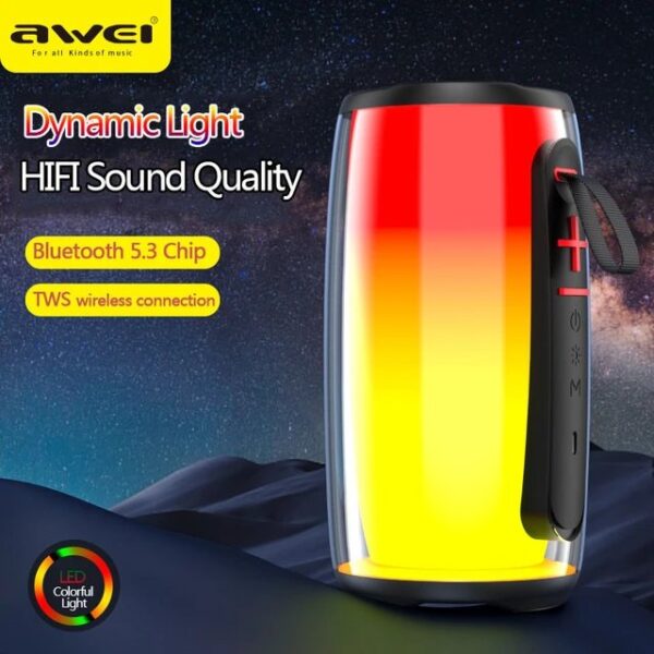 Awei Y528 RGB Light Playback Bluetooth 5.3 Speaker Portable TWS Hifi Wireless Speaker USB Outdoor Mini Music Loudspeaker - Image 5