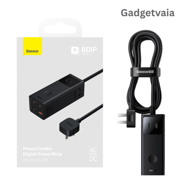Gadgetvaia (10) Baseus 65W Extension Cord Power Strip with USB-C & USB-A – 1.5m