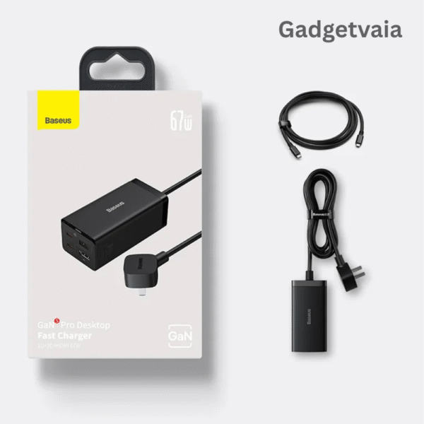 Gadgetvaia (15) Baseus GaN5 Pro 67W Desktop Charger with HDMI & USB4 Dock – 4-in-1 Hub