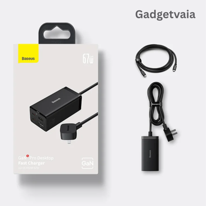 Baseus GaN5 Pro 67W Desktop Charger with HDMI & USB4 Dock – 4-in-1 Hub