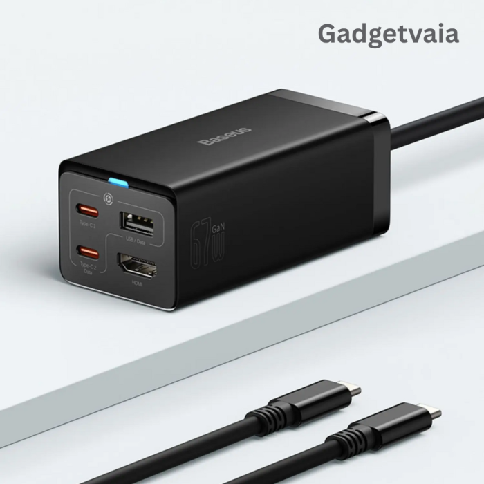 Baseus GaN5 Pro 67W Desktop Charger with HDMI & USB4 Dock – 4-in-1 Hub